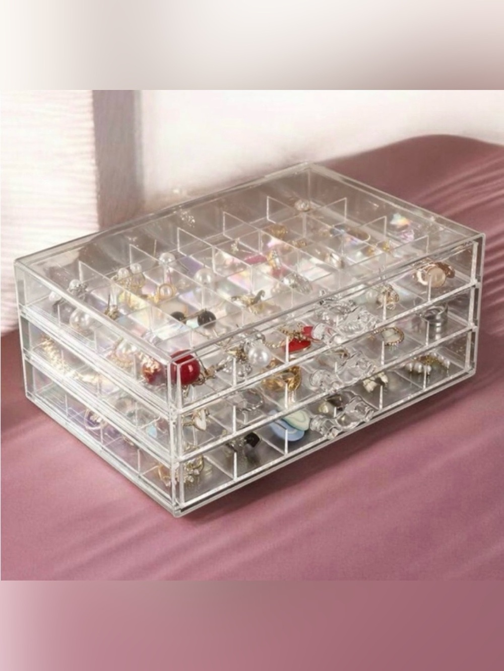 Clear Acrylic Jewelry Organizer - 3 Drawer Jewelry Storage Box NIP